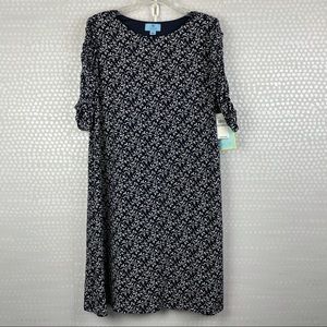 NWT CeCe Black & White Floral Print Dress 1X